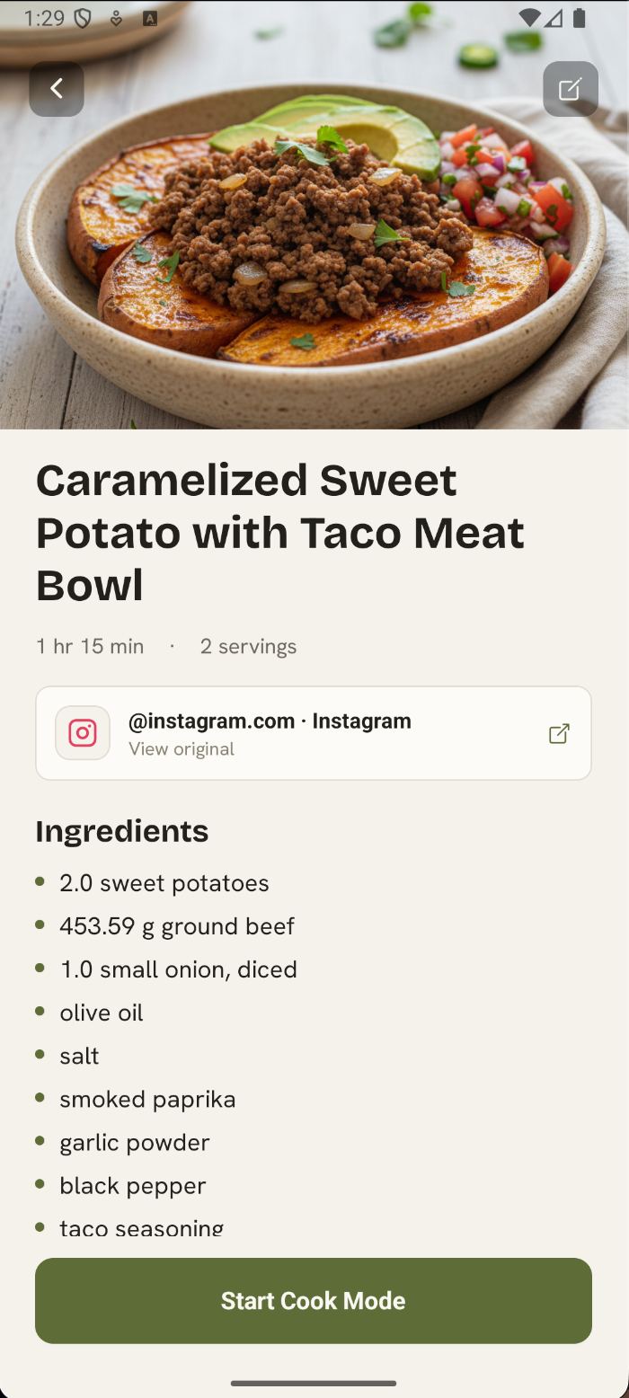 Recipe detail screen